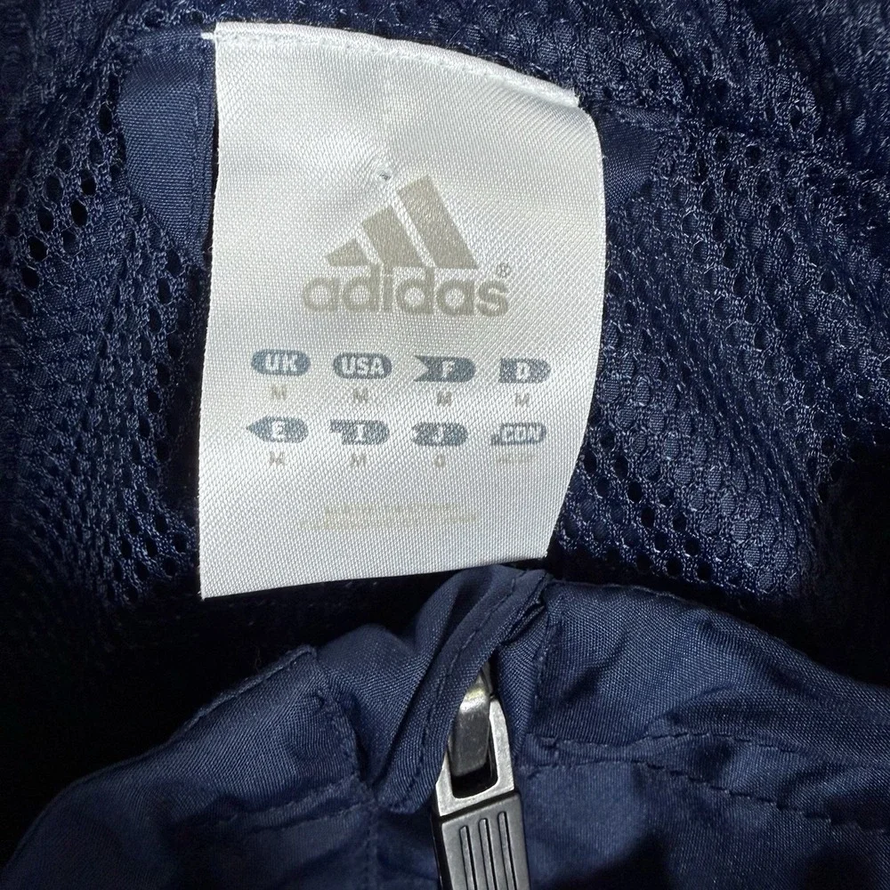 Adidas Windbreaker Jacket Men's Medium Navy Blue Mesh Lined Hooded‎ Full Zip